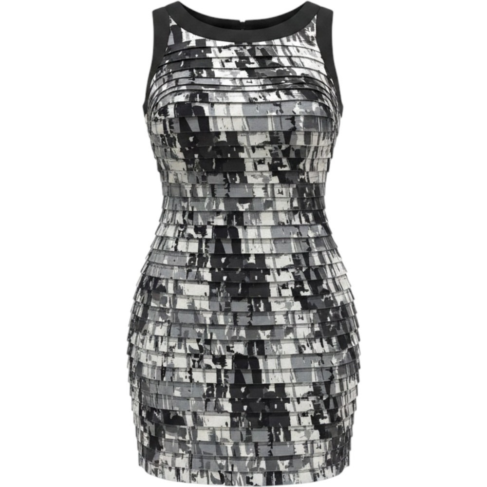 Sandra Darren Womens Gray Abstract Tiered Pleated Sleeveless Sheath‎ Dress 12